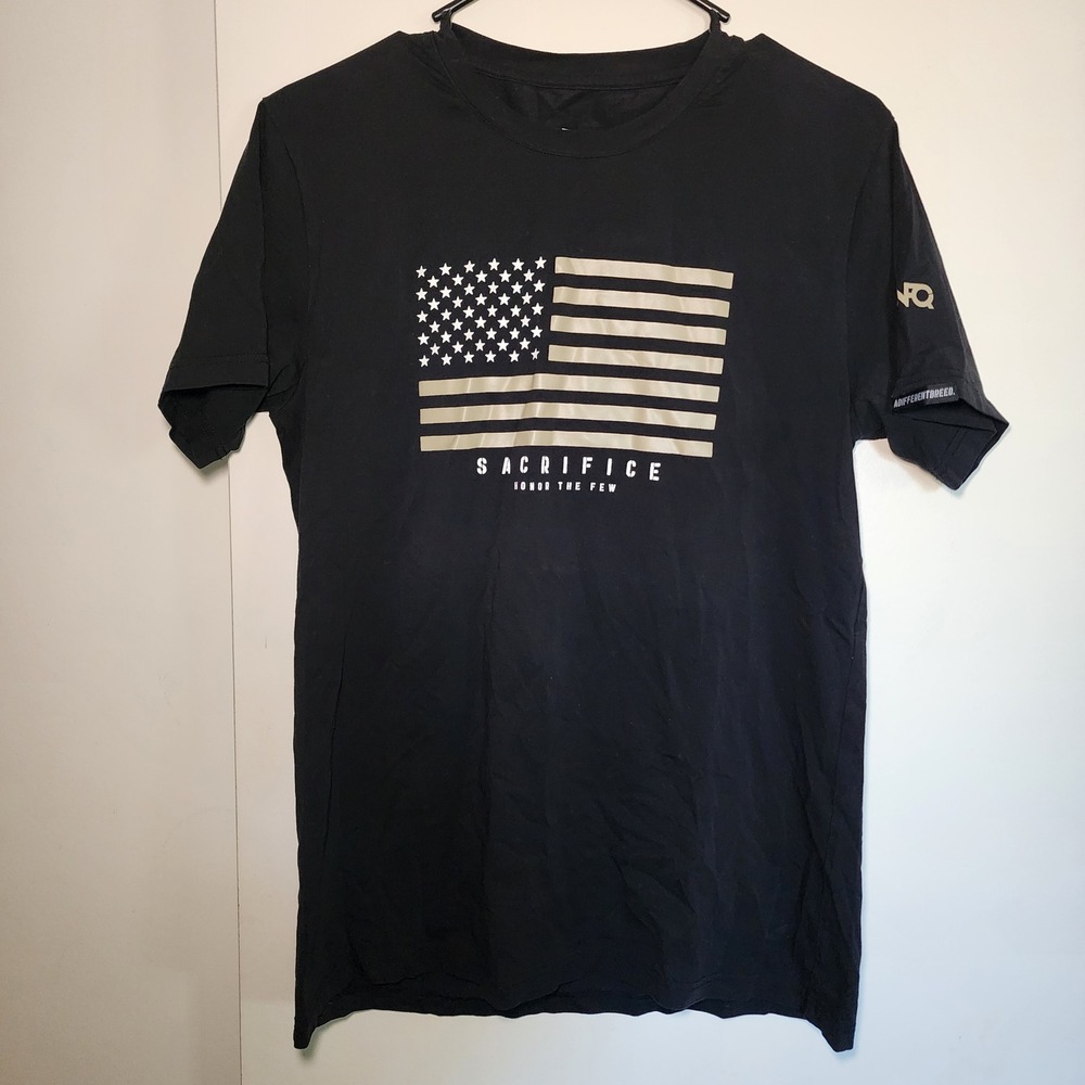 NFQ Sacrifice T-Shirt Mens Small Black Excellent Patriotic American Flag Tee